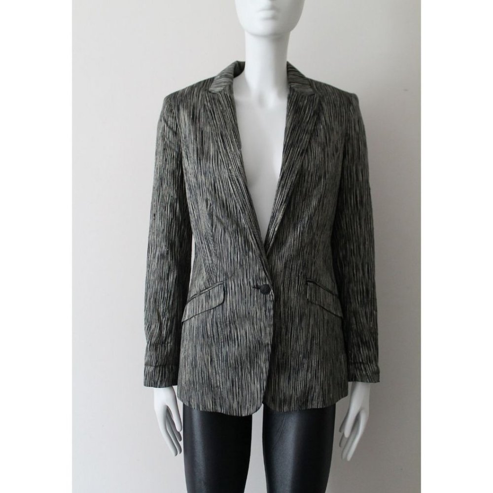 Rag & Bone Striped Textured Metallic Blazer Size 6 Black Gold Silk